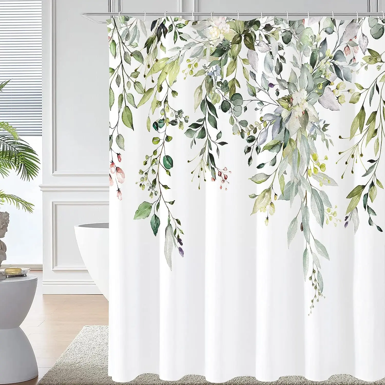 Shower Curtain Liner - Aquarel eucalyptusblad douchegordijn hangend groen bladgroen