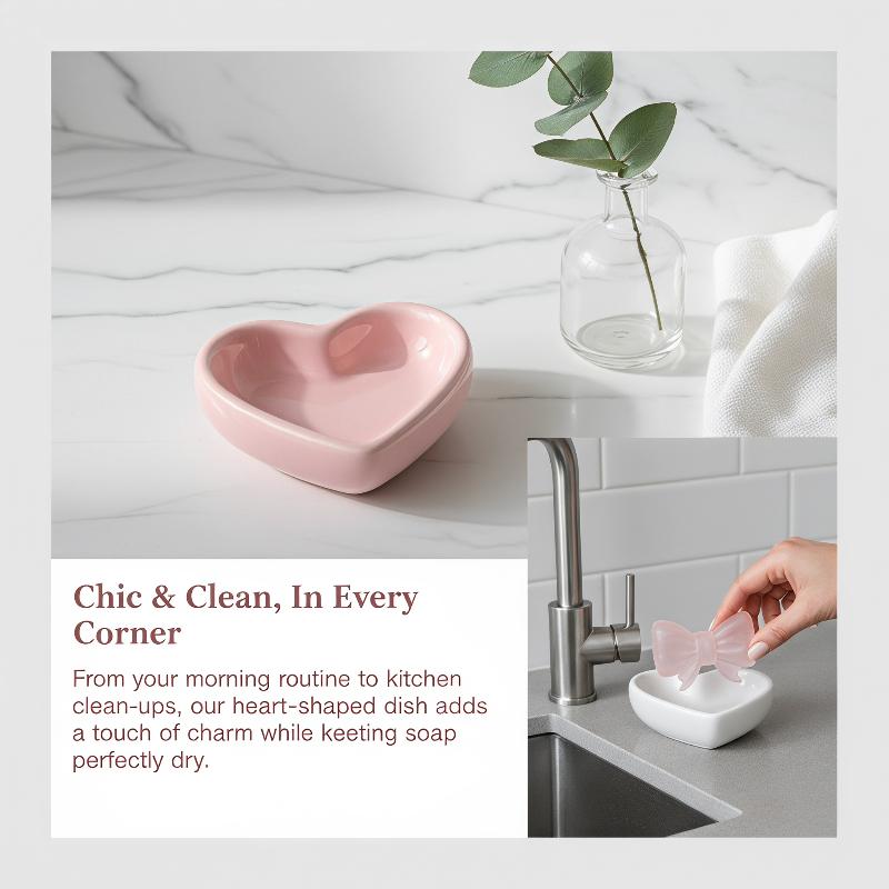 Home Bathroom Vanity - Schattig hartvormig keramisch zeepbakje met zelfdrainend