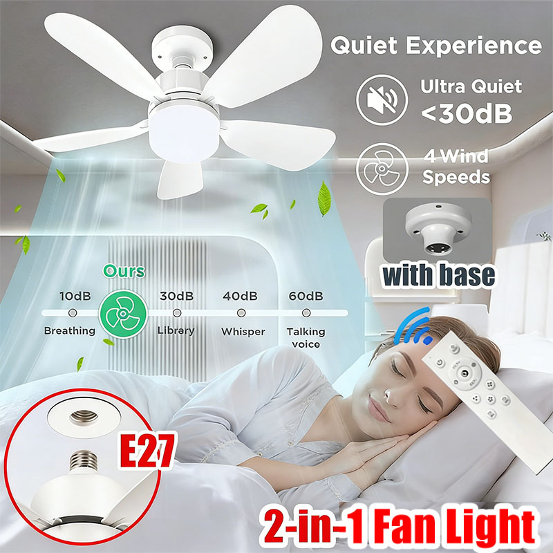 Home Bathroom Fan - E27 Schroef Plafondventilator Licht met Afstandsbediening