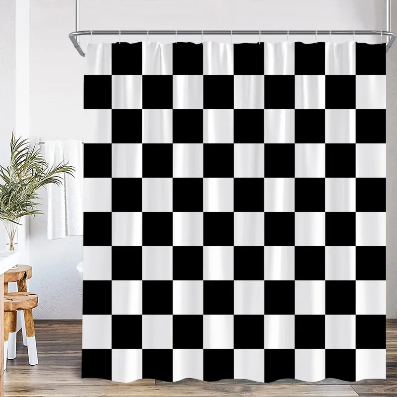 Shower Curtain Liner - Zwart-wit geruit douchegordijn mode geometrische Scandinavische