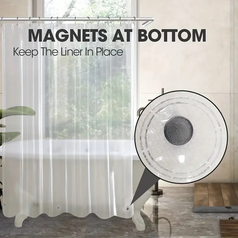 Shower Curtain Liner - 1 st doorzichtige douchegordijnvoering met megneten,
