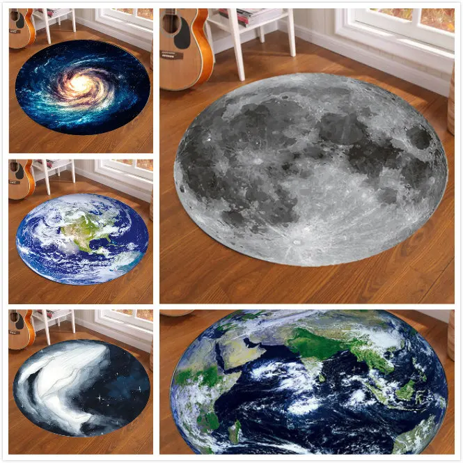Home Bathroom Carpet - Galaxy Earth Moon Rond Tapijt voor