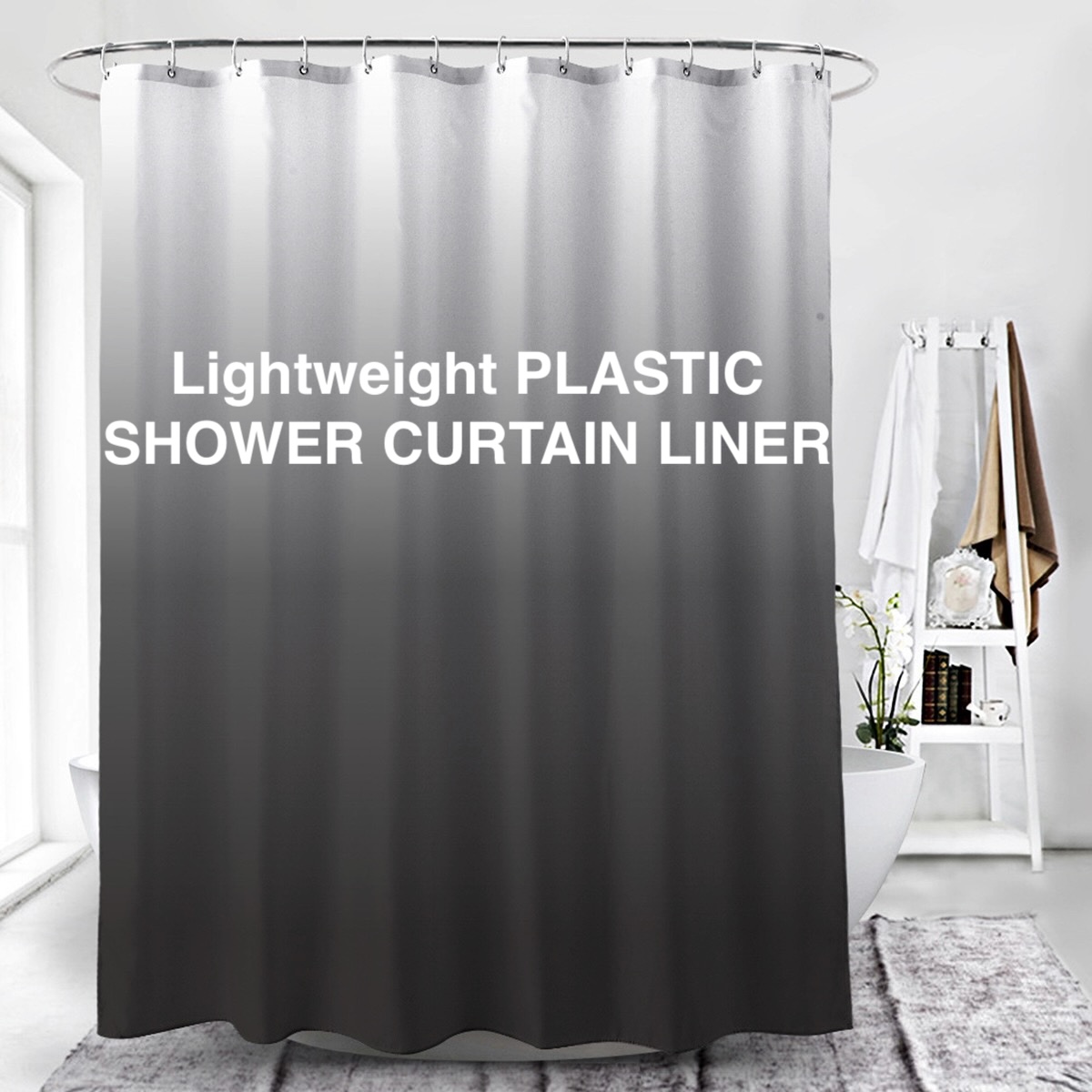 Shower Curtain Liner - 1Pc Grijs Gradiënt Douchegordijn met Plastic